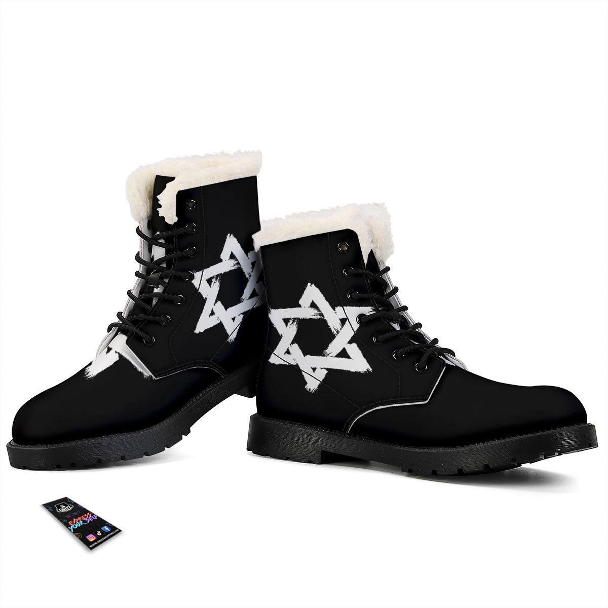 Black And White Star of David Print Winter Boots-grizzshop