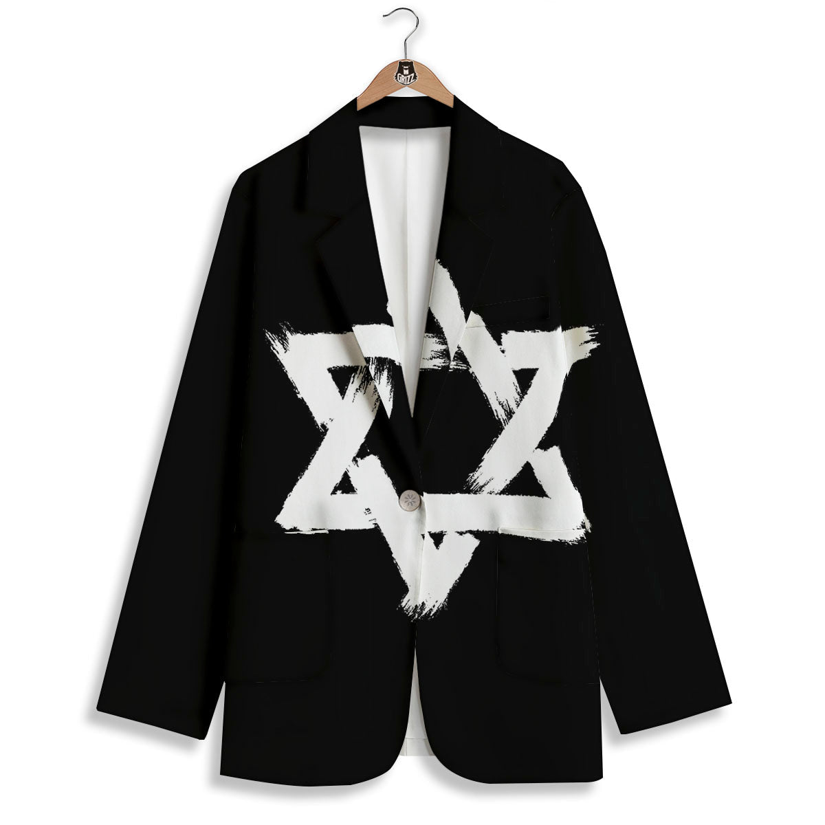 Black And White Star of David Print Women's Blazer-grizzshop