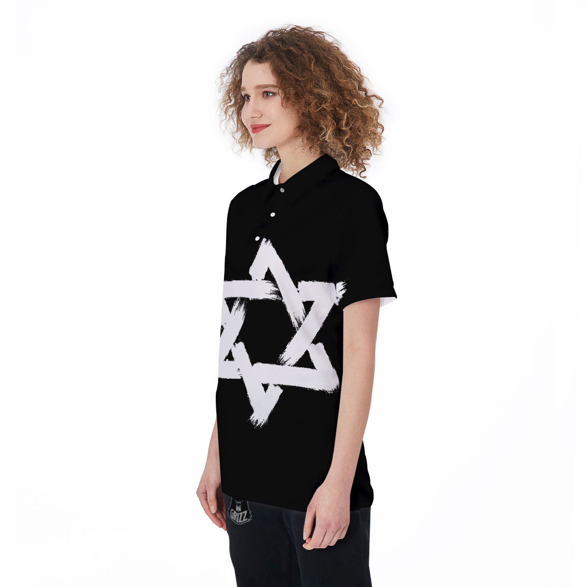 Black And White Star of David Print Women's Golf Shirts-grizzshop