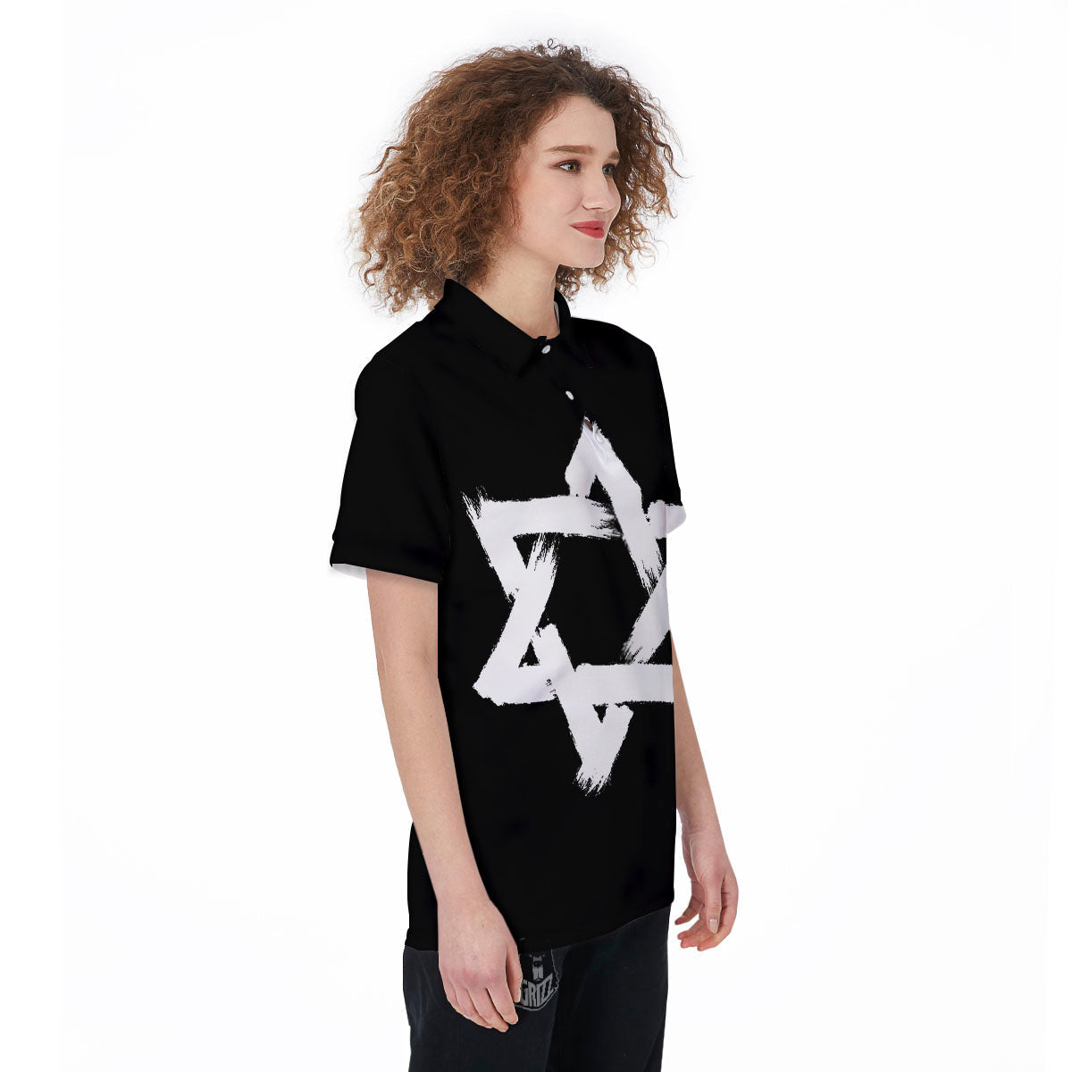 Black And White Star of David Print Women's Golf Shirts-grizzshop