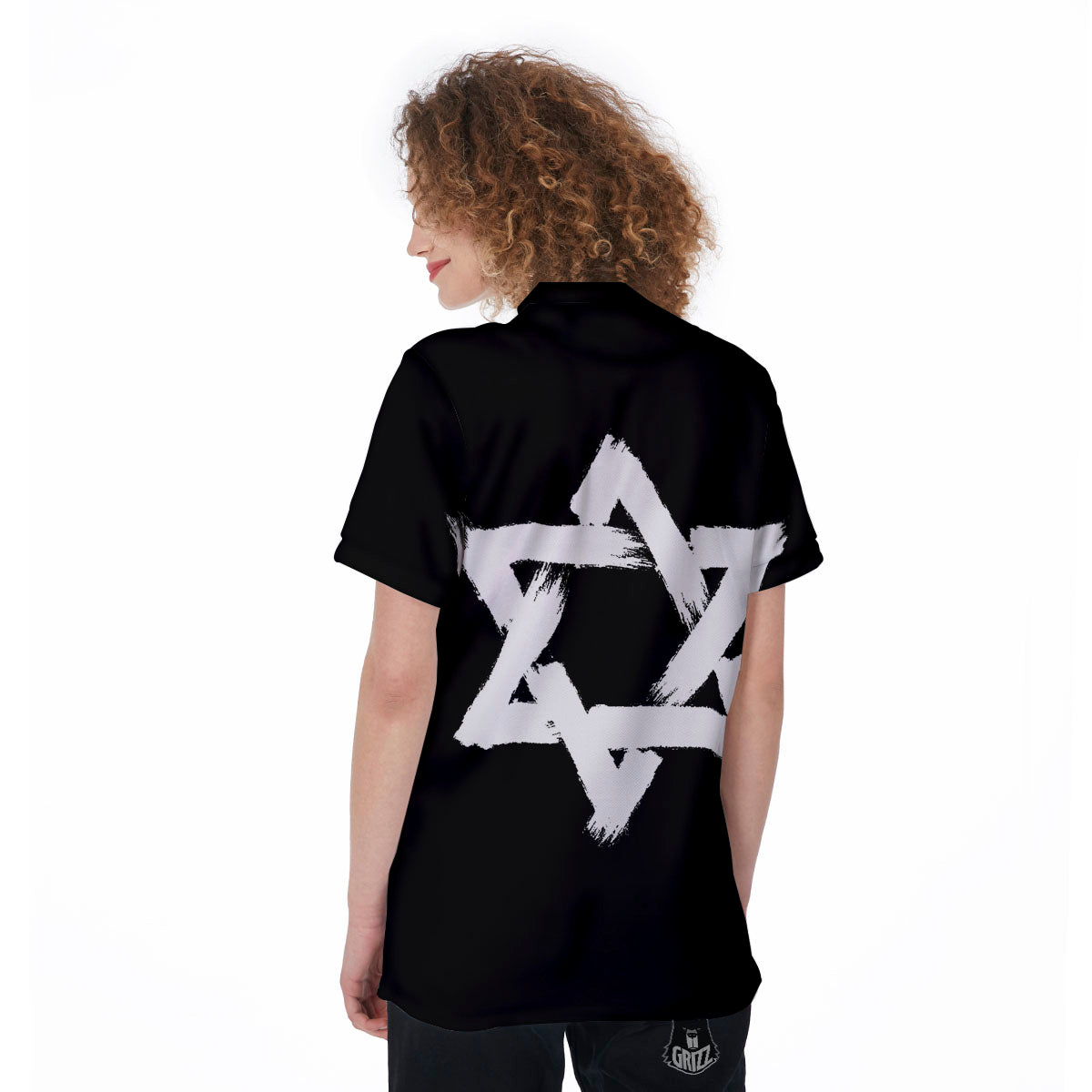 Black And White Star of David Print Women's Golf Shirts-grizzshop