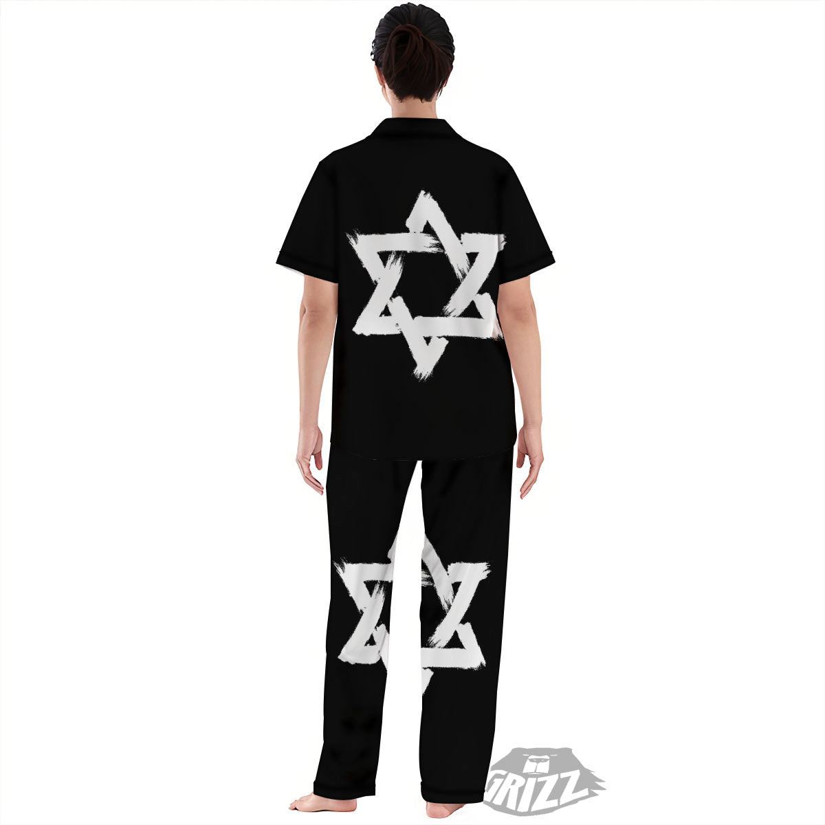 Black And White Star of David Print Women's Pajamas Set-grizzshop