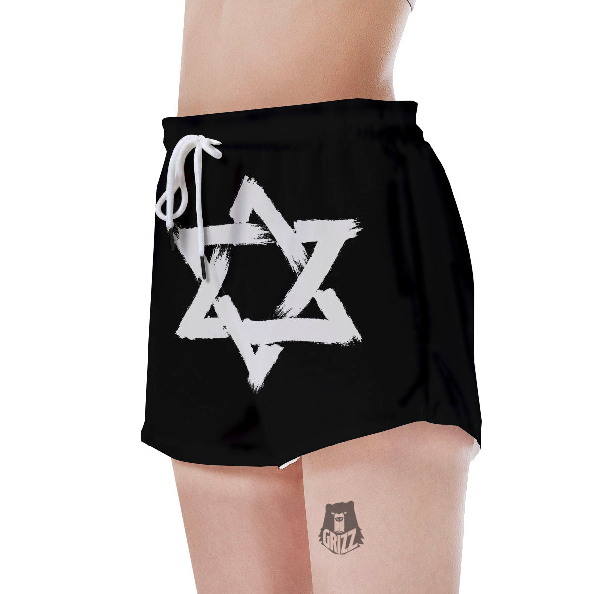 Black And White Star of David Print Women's Shorts-grizzshop