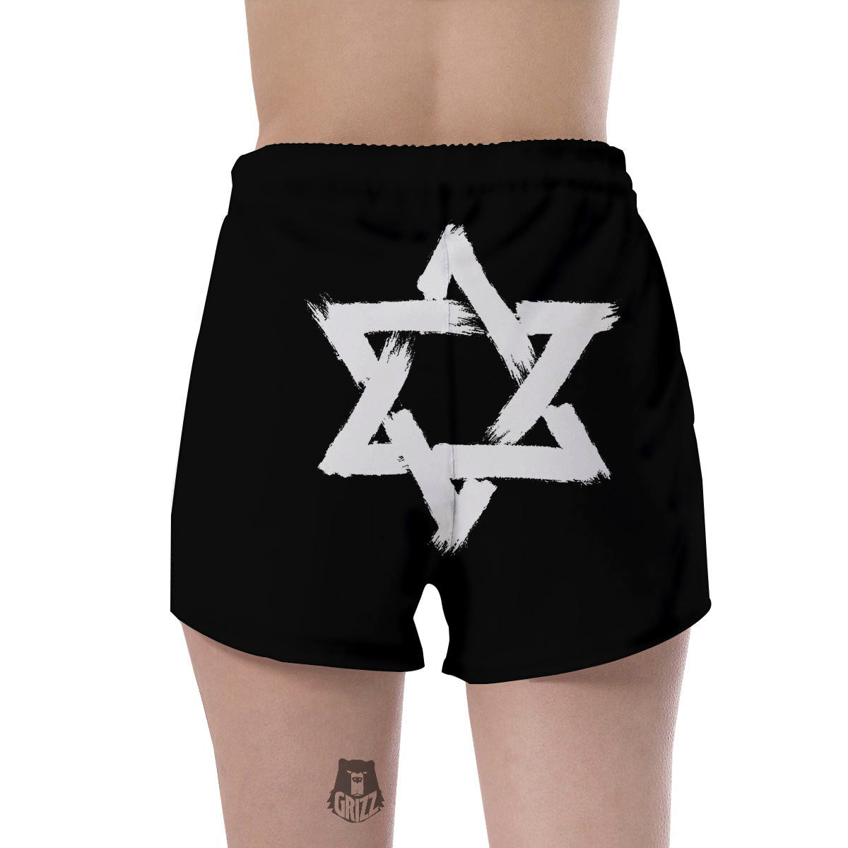 Black And White Star of David Print Women's Shorts-grizzshop