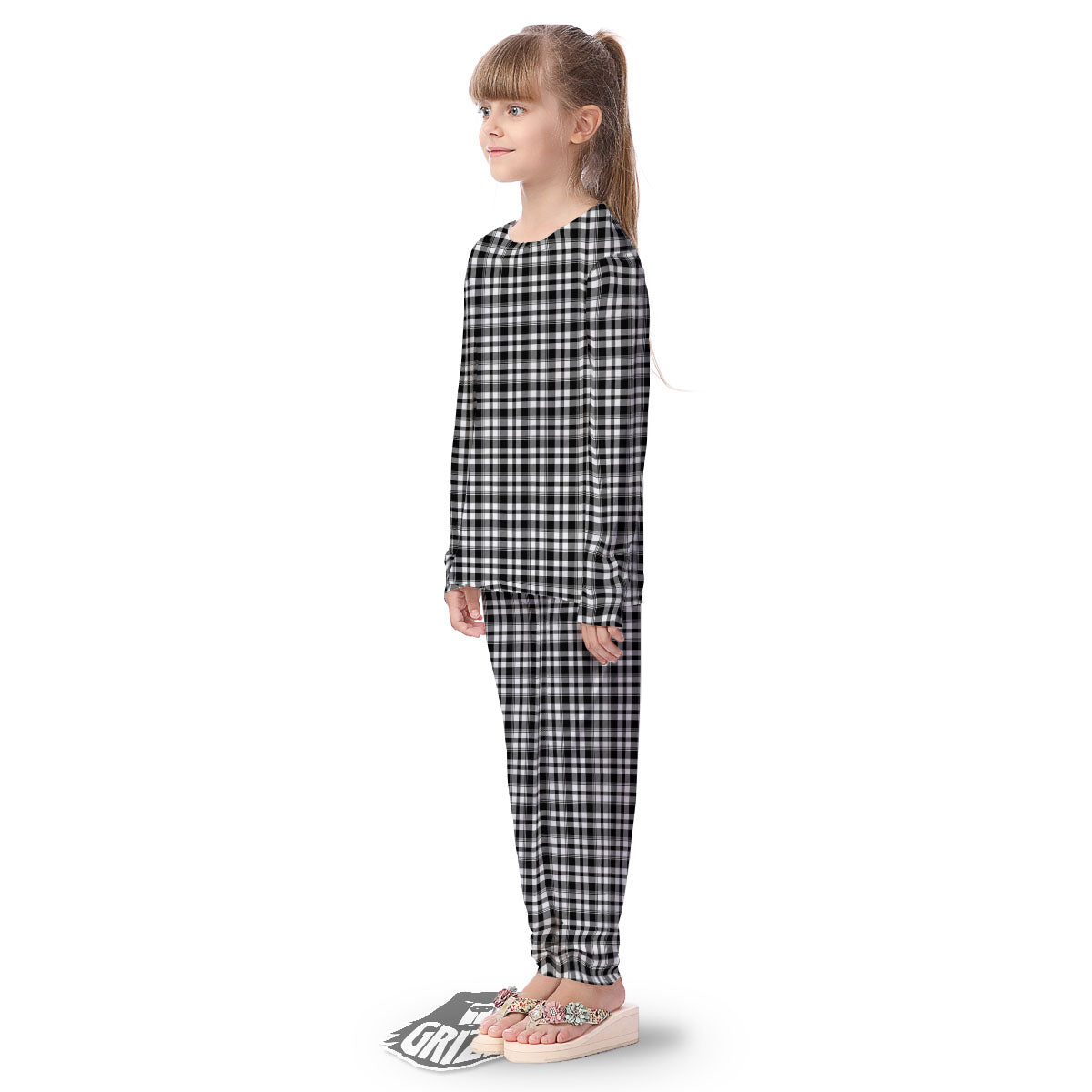 Black And White Tartan Print Pattern Kid's Pajamas-grizzshop