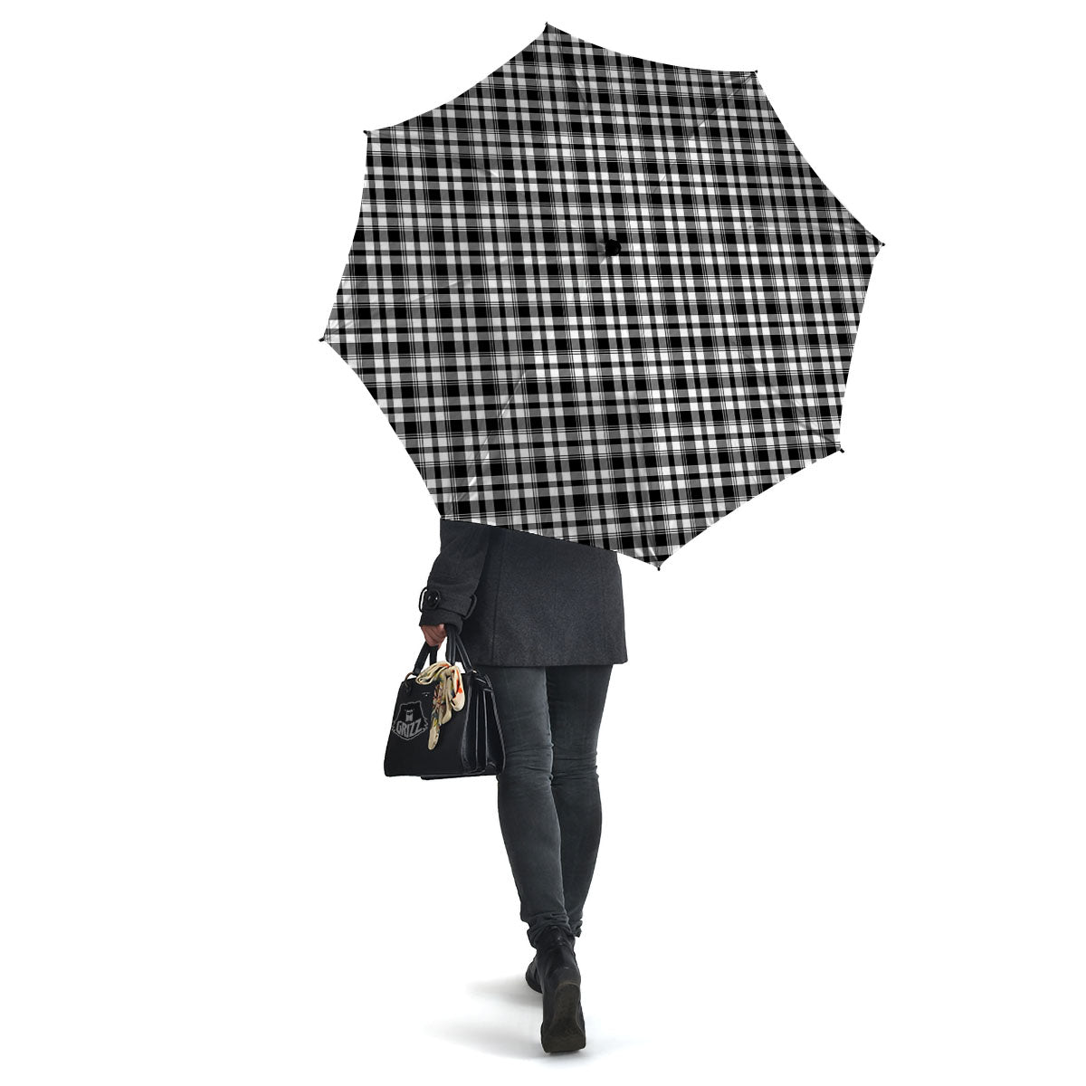 Black And White Tartan Print Pattern Umbrella-grizzshop