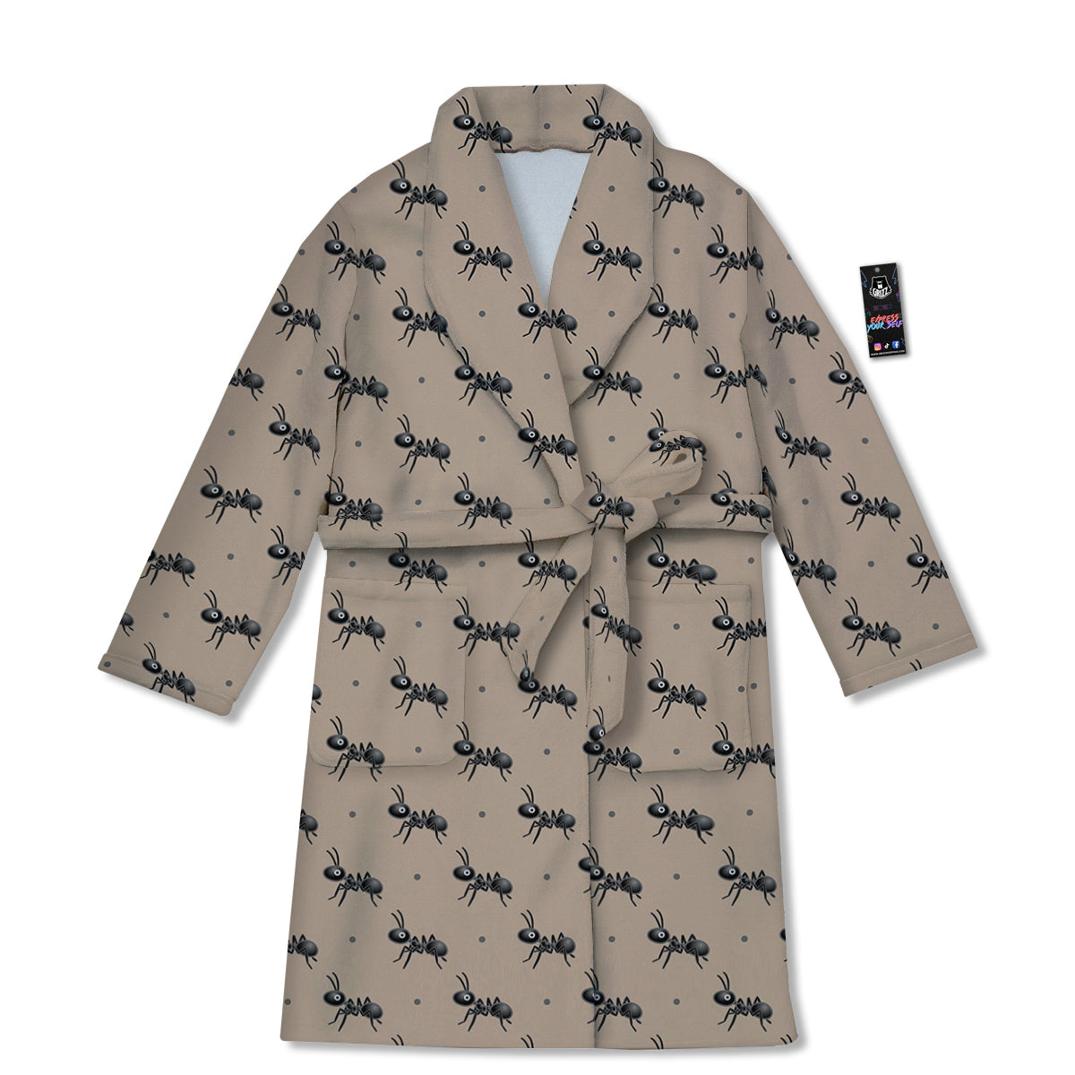 Black Ant Print Pattern Bathrobe-grizzshop