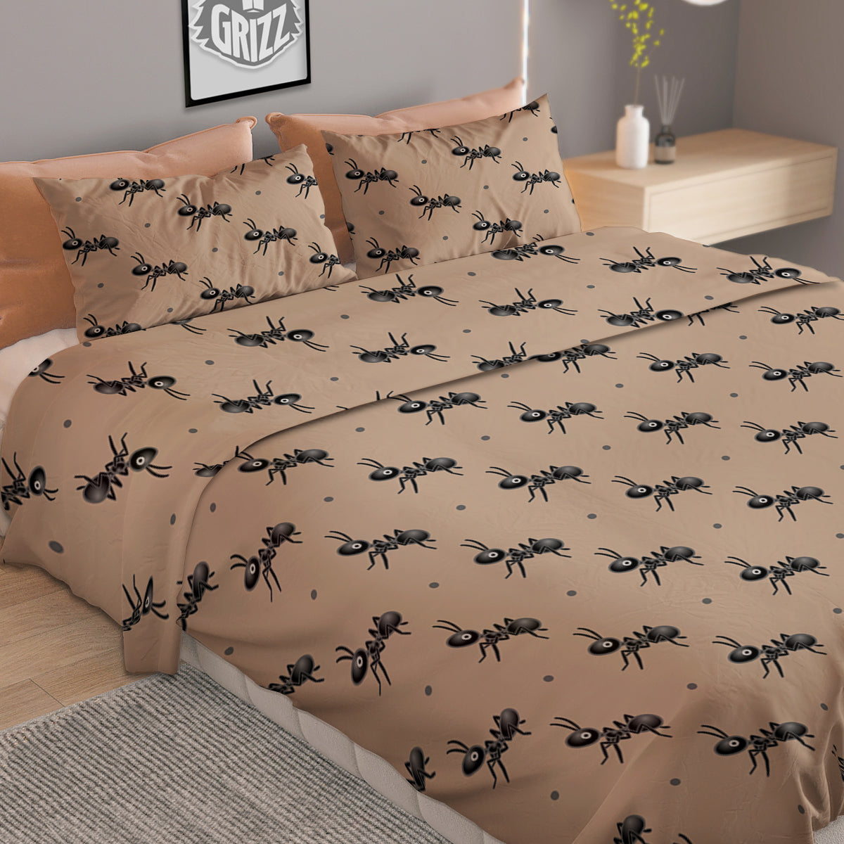 Black Ant Print Pattern Duvet Cover Bedding Set-grizzshop