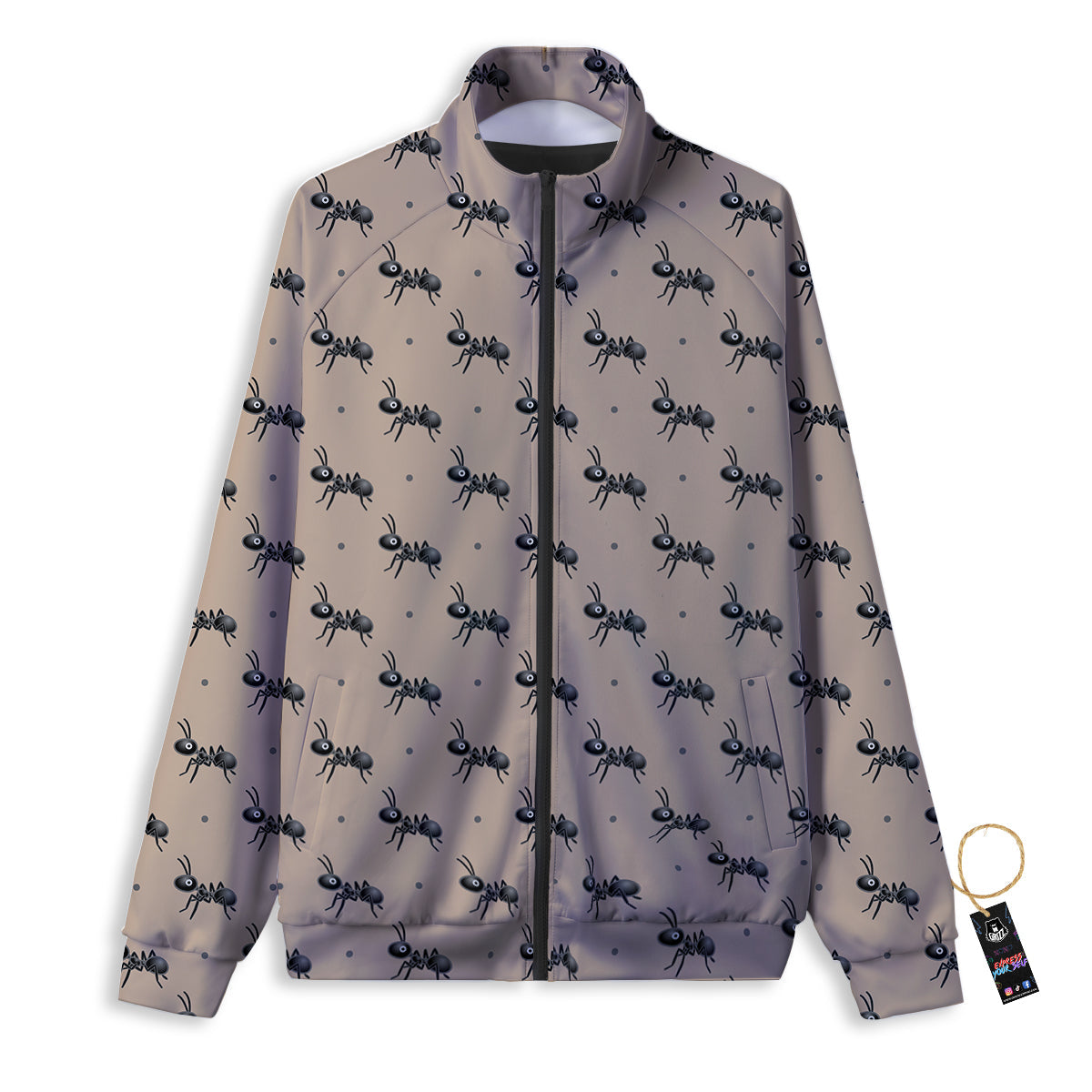 Black Ant Print Pattern Track Jacket-grizzshop