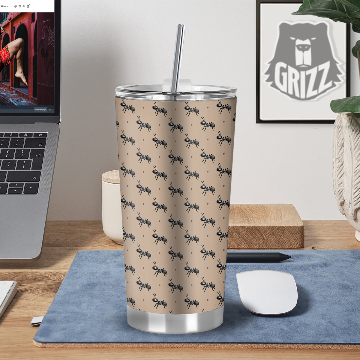 Black Ant Print Pattern Tumbler-grizzshop