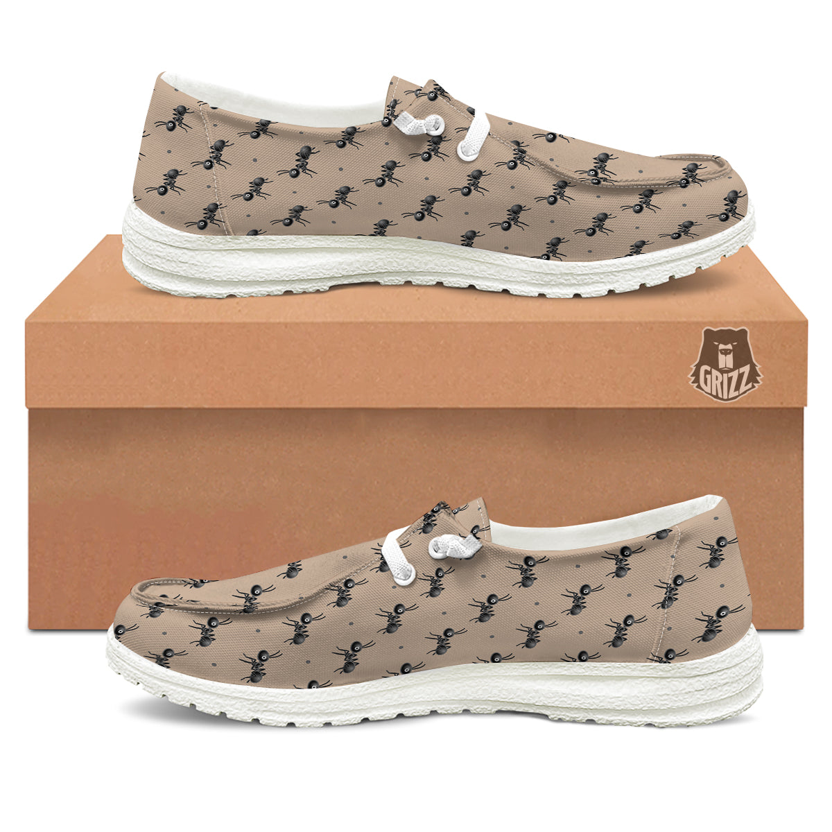 Black Ant Print Pattern White Loafers-grizzshop