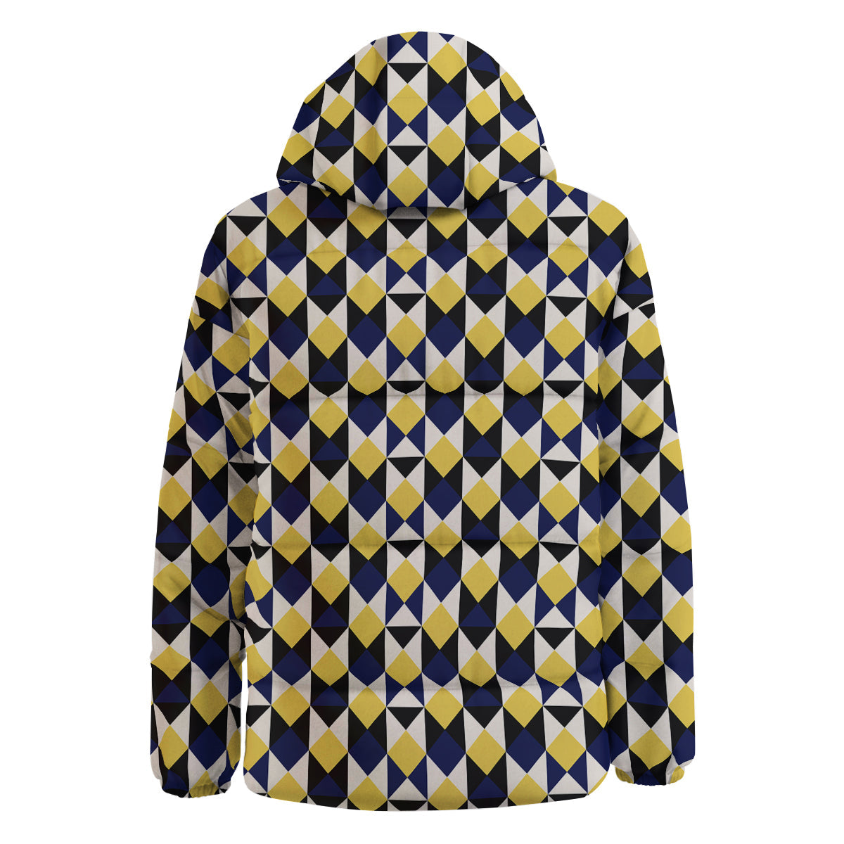 Black Argyle And Blue Yellow Print Pattern Down Jacket-grizzshop