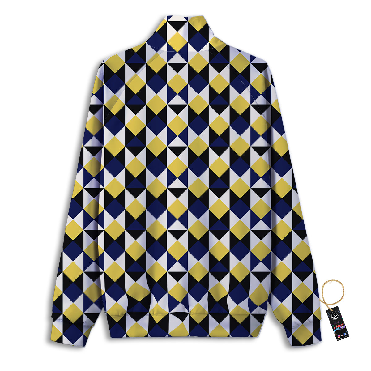 Black Argyle And Blue Yellow Print Pattern Track Jacket-grizzshop