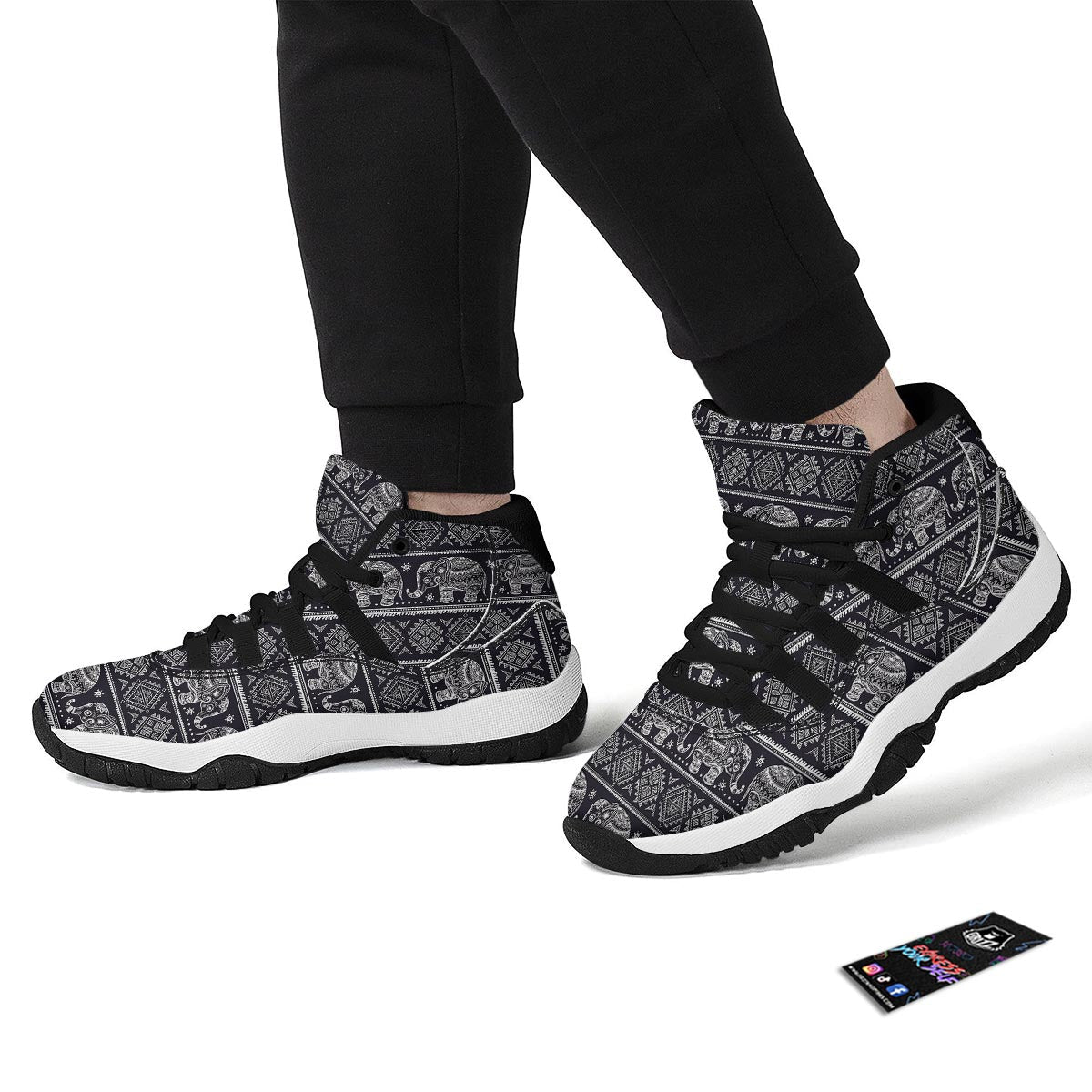 Black Aztec Elephant Pattern Print Black Bball Shoes-grizzshop