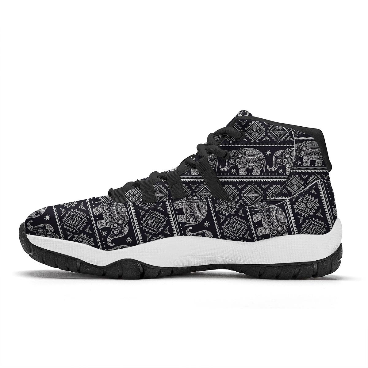 Black Aztec Elephant Pattern Print Black Bball Shoes-grizzshop