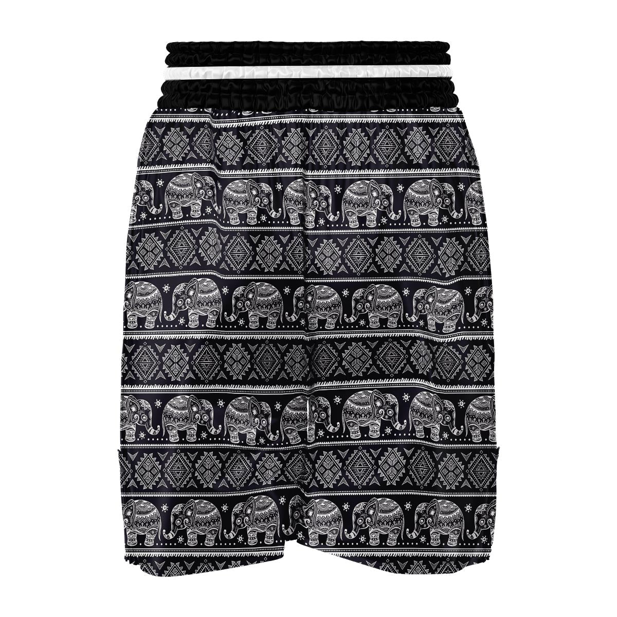 Black Aztec Elephant Pattern Print Boxing Shorts-grizzshop