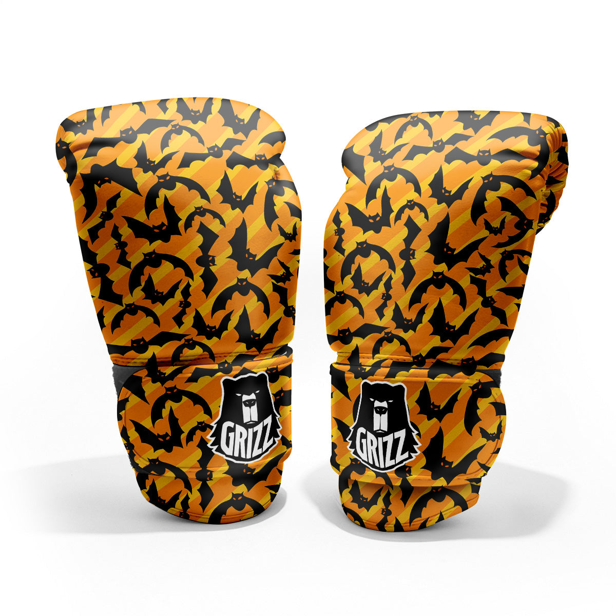 Black Bat And Orange Striped Print Pattern Pro Boxing Glove