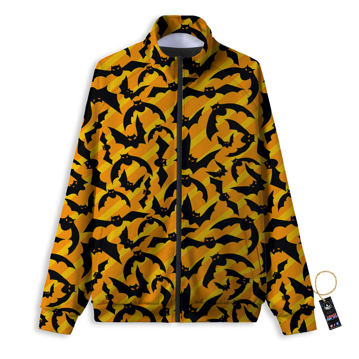 Black Bat And Orange Striped Print Pattern Track Jacket-grizzshop
