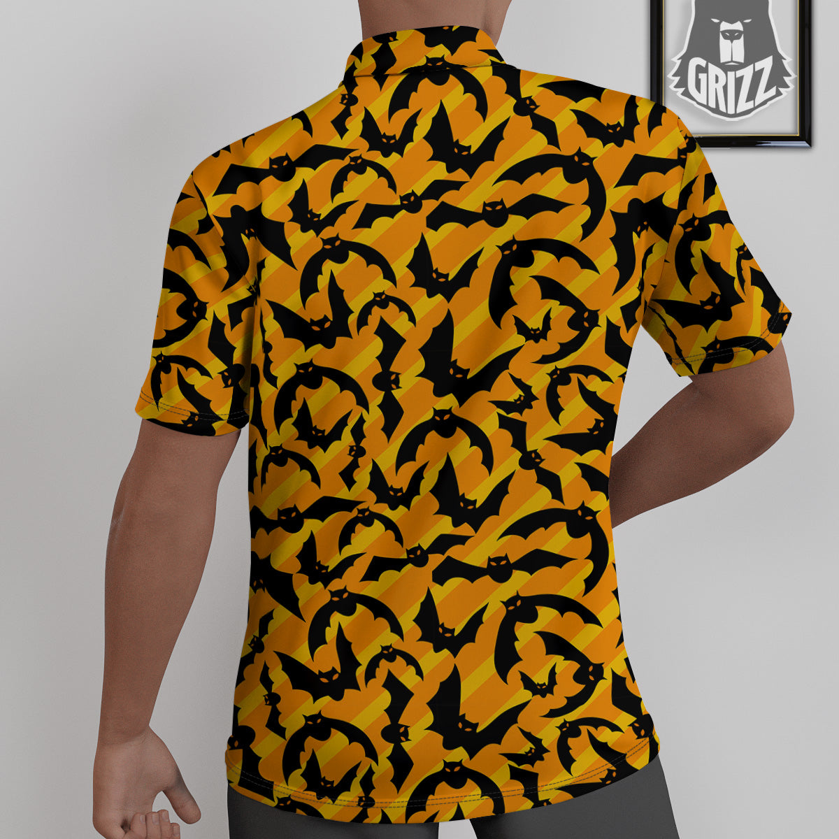 Black Bat And Orange Striped Print Pattern Untucked Shirts-grizzshop
