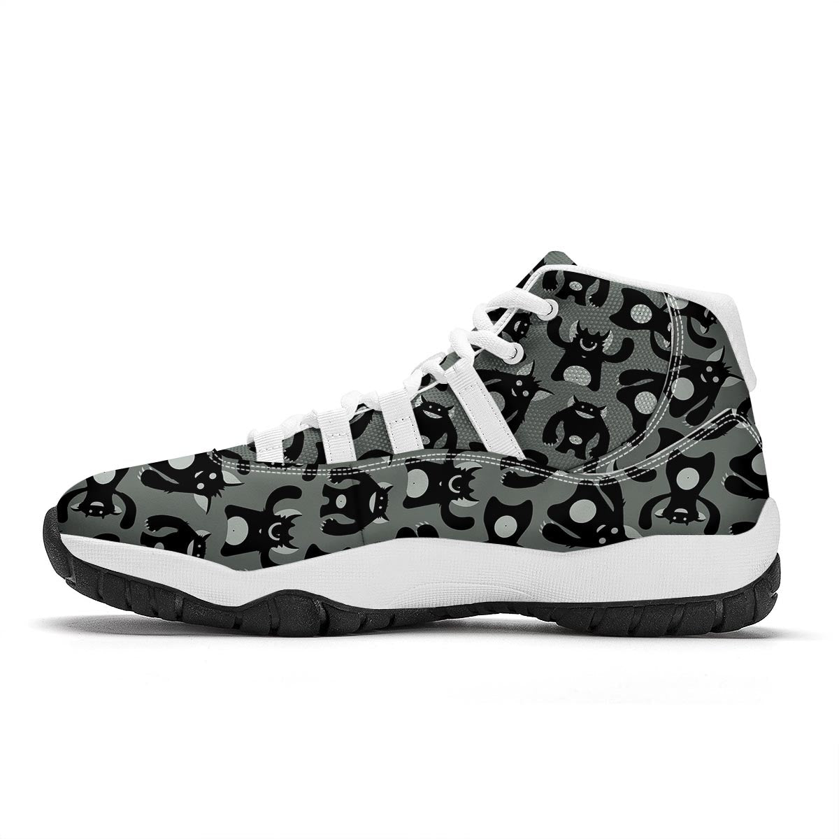 Black Bigfoot Pattern Print White Bball Shoes-grizzshop