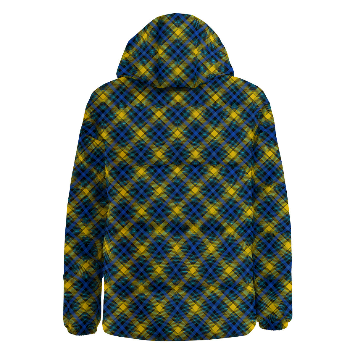 Black Blue And Yellow Argyle Print Down Jacket-grizzshop