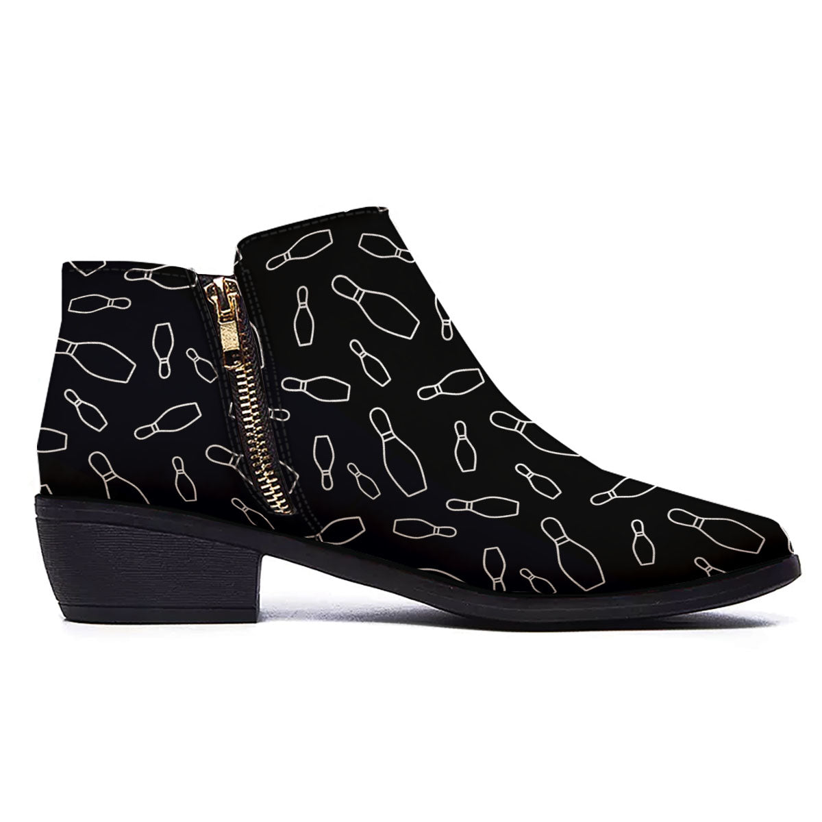 Black Bowling Pins Print Pattern Ankle Boots-grizzshop