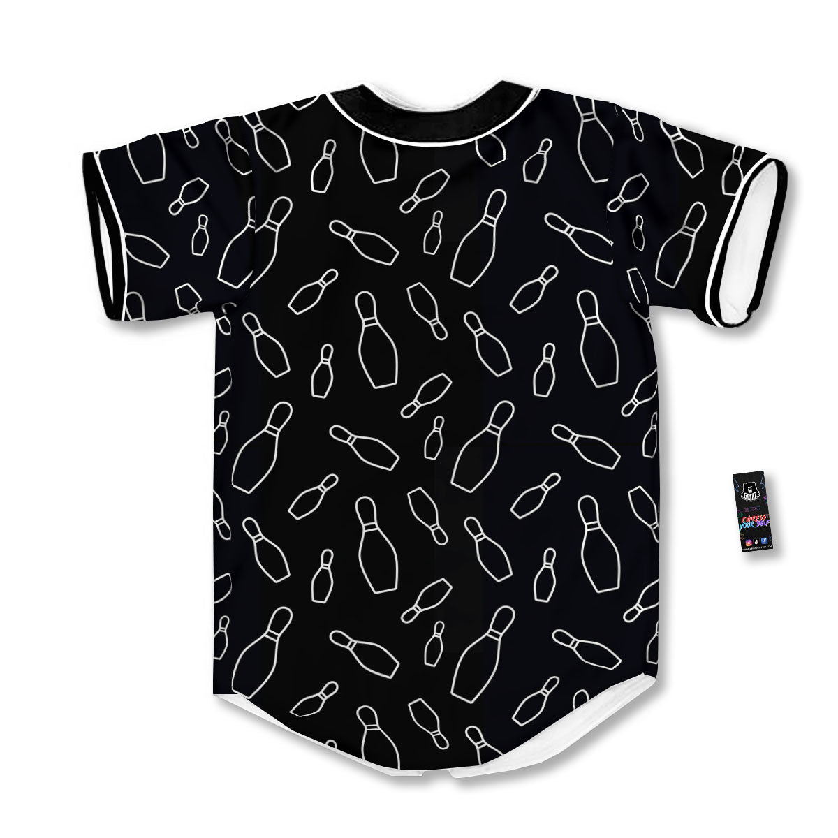 Black Bowling Pins Print Pattern Baseball Jersey-grizzshop