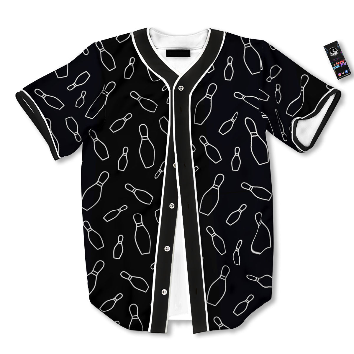 Black Bowling Pins Print Pattern Baseball Jersey-grizzshop