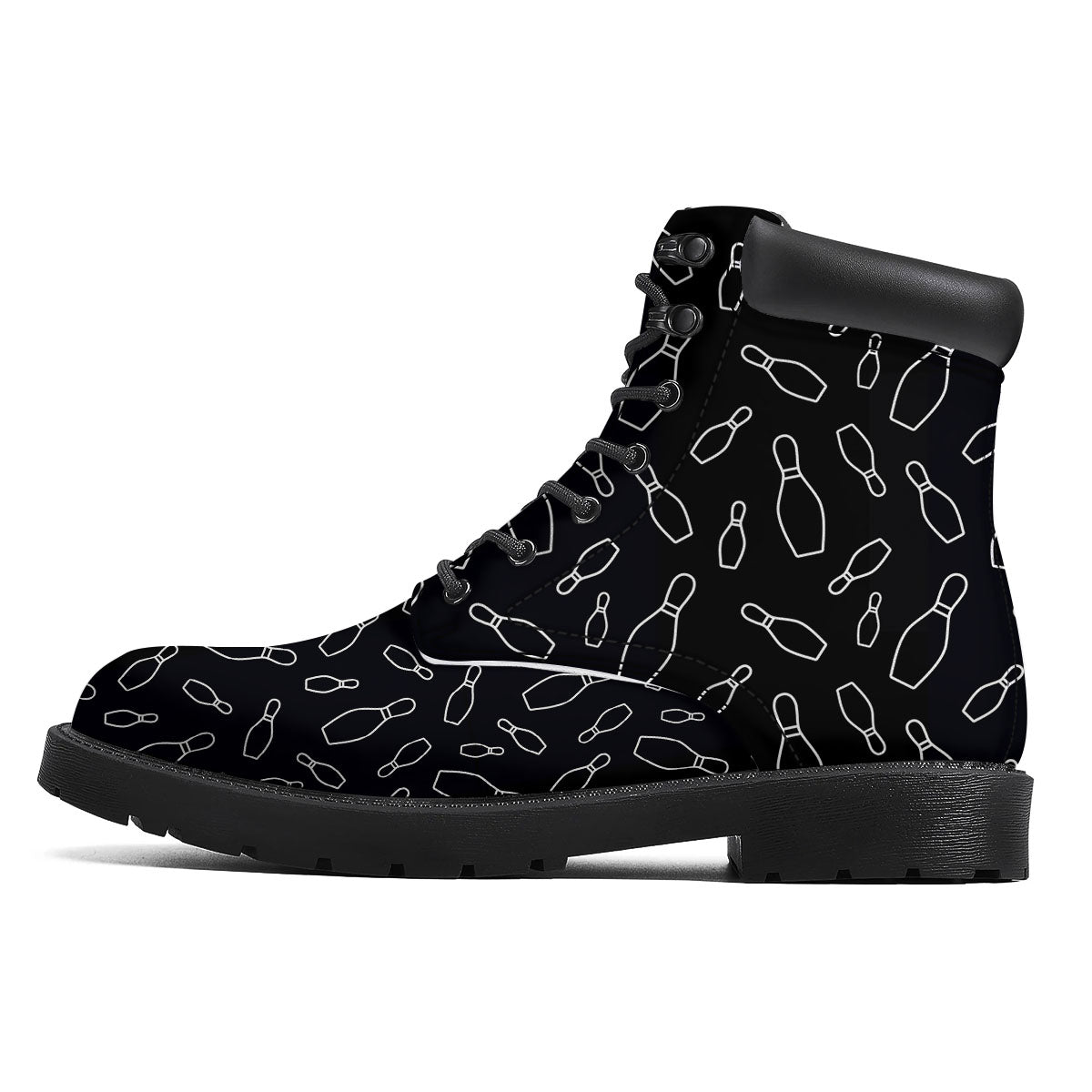Black Bowling Pins Print Pattern Boots-grizzshop