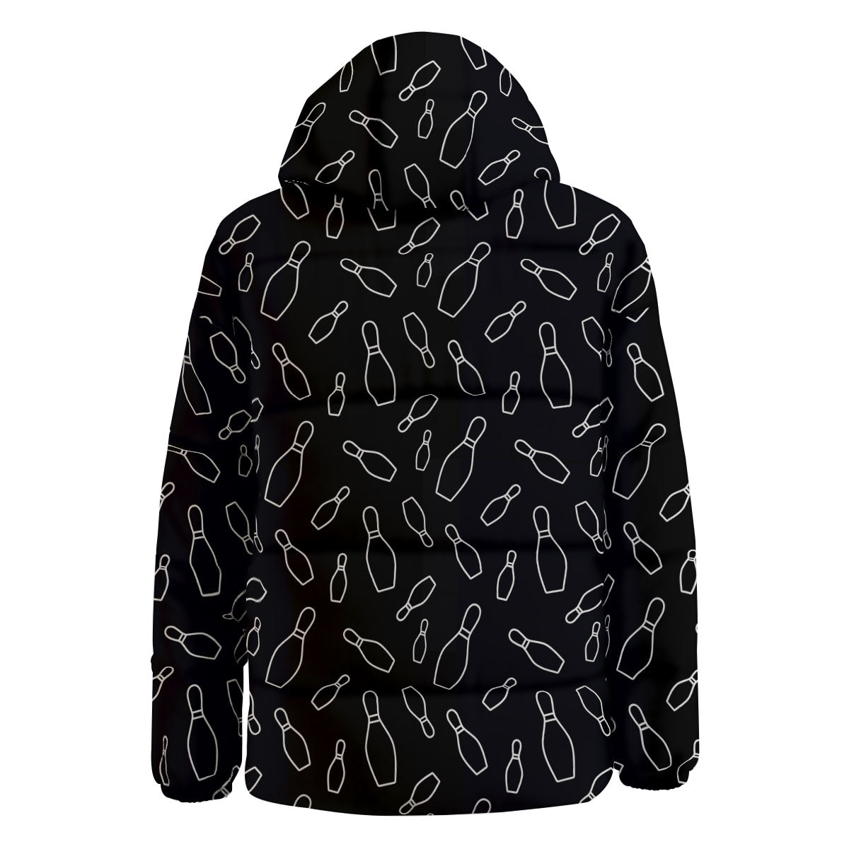 Black Bowling Pins Print Pattern Down Jacket-grizzshop