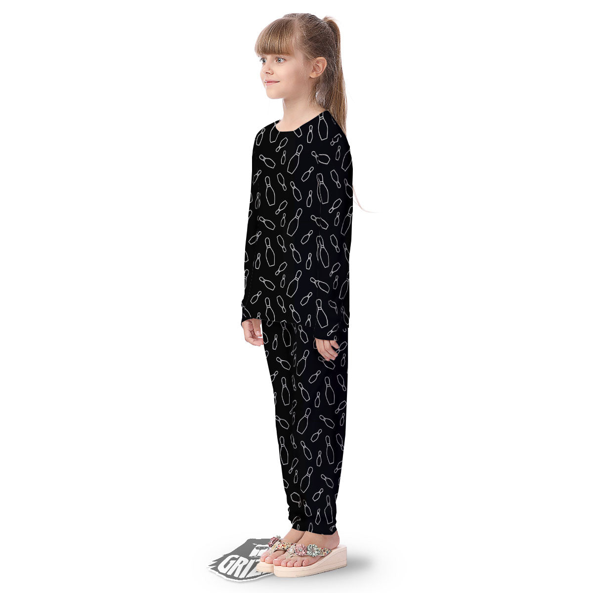 Black Bowling Pins Print Pattern Kid's Pajamas-grizzshop