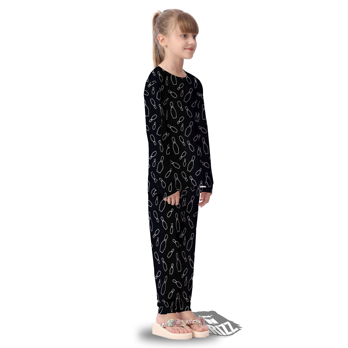 Black Bowling Pins Print Pattern Kid's Pajamas-grizzshop