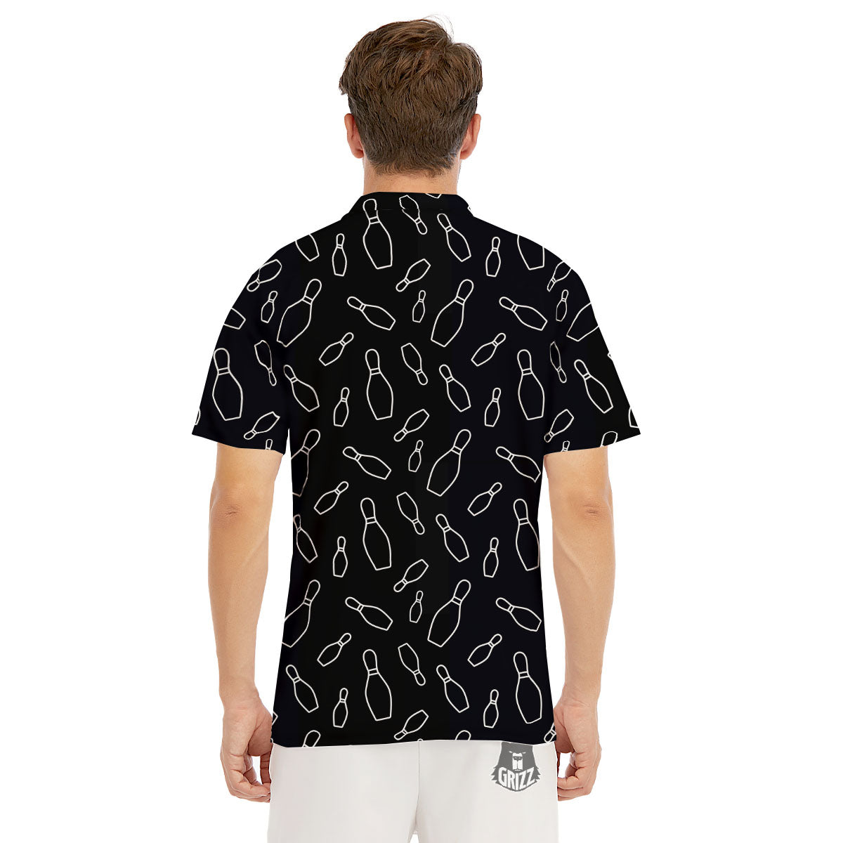 Black Bowling Pins Print Pattern Men's Golf Shirts-grizzshop