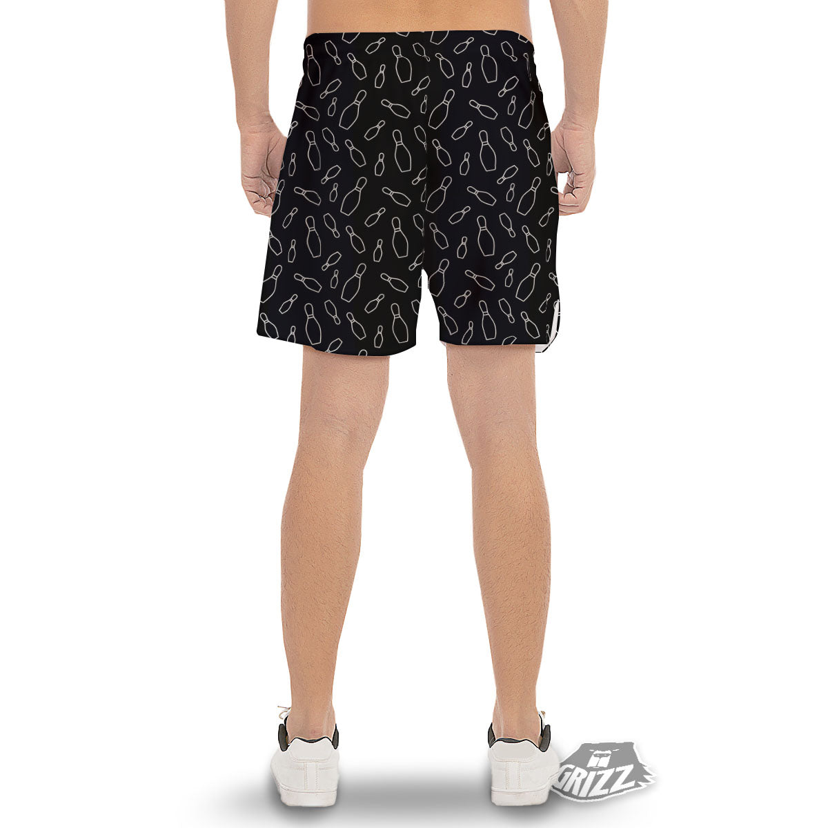 Black Bowling Pins Print Pattern Men's Gym Shorts-grizzshop