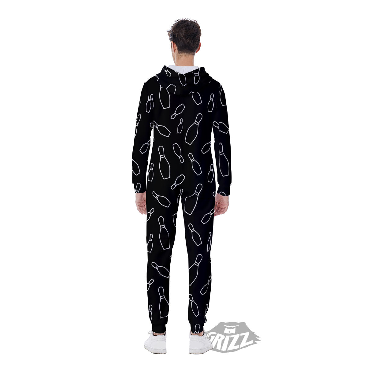 Black Bowling Pins Print Pattern Men's Jumpsuit-grizzshop