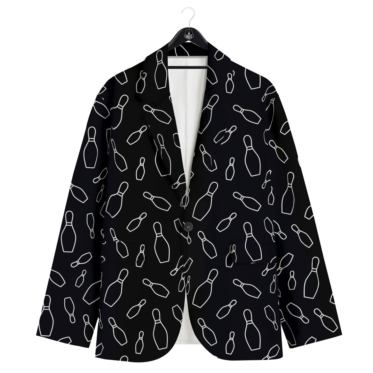 Black Bowling Pins Print Pattern Men's Sport Coat-grizzshop