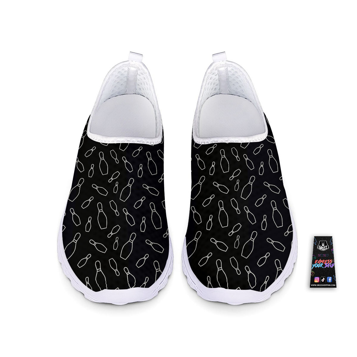 Black Bowling Pins Print Pattern Nurse Shoes-grizzshop