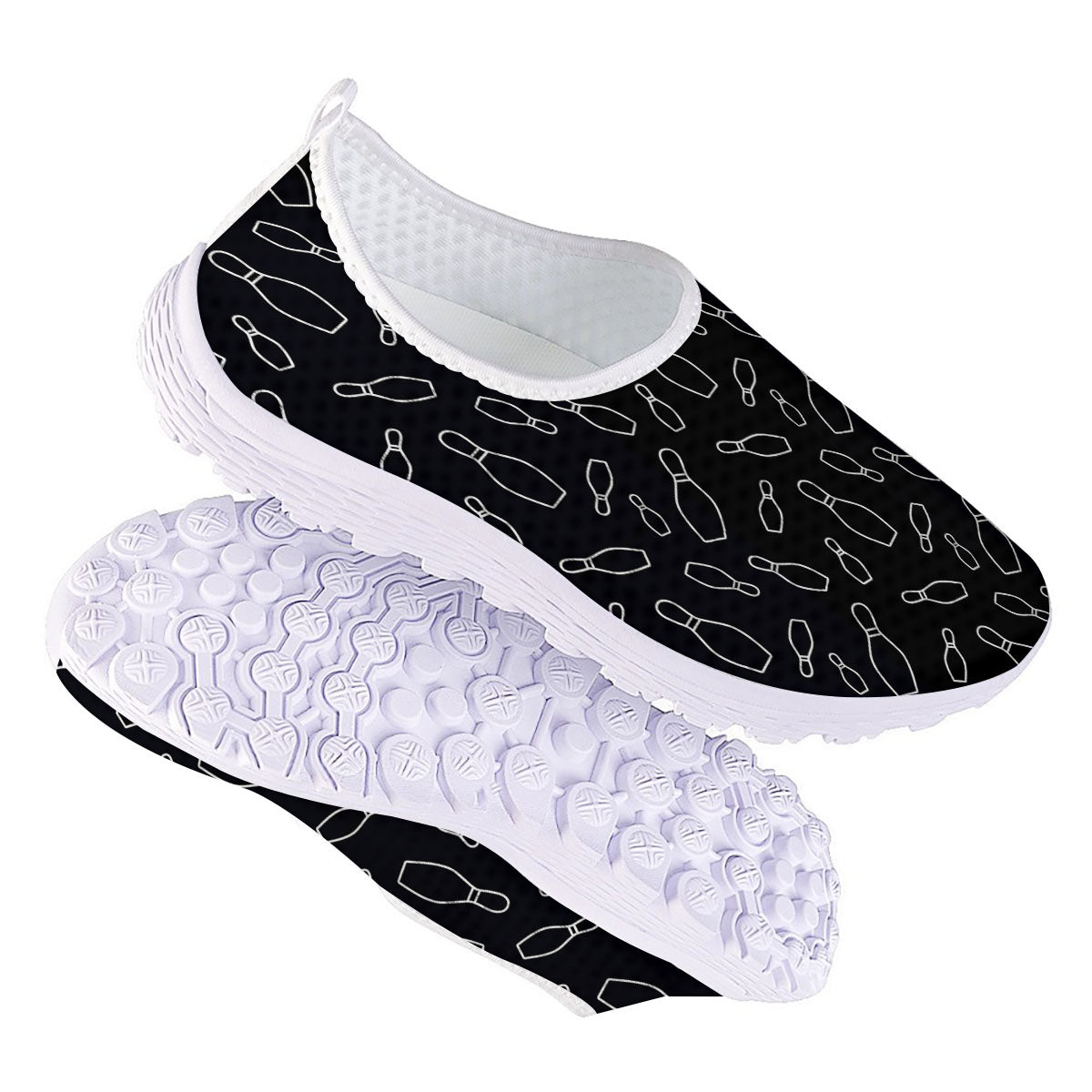 Black Bowling Pins Print Pattern Nurse Shoes-grizzshop