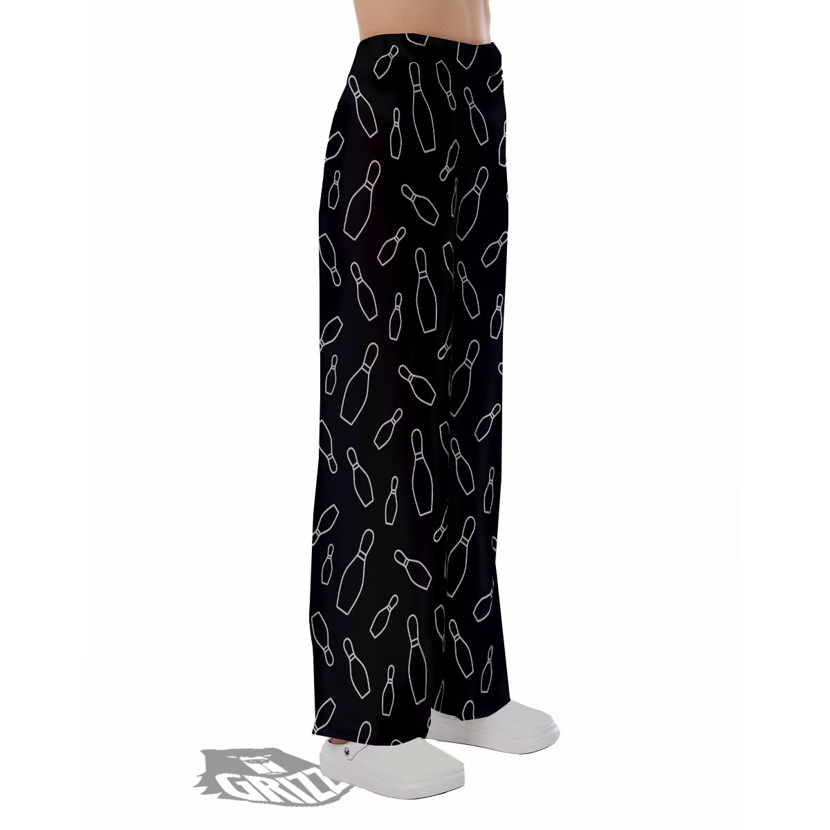 Black Bowling Pins Print Pattern Pajama Pants-grizzshop