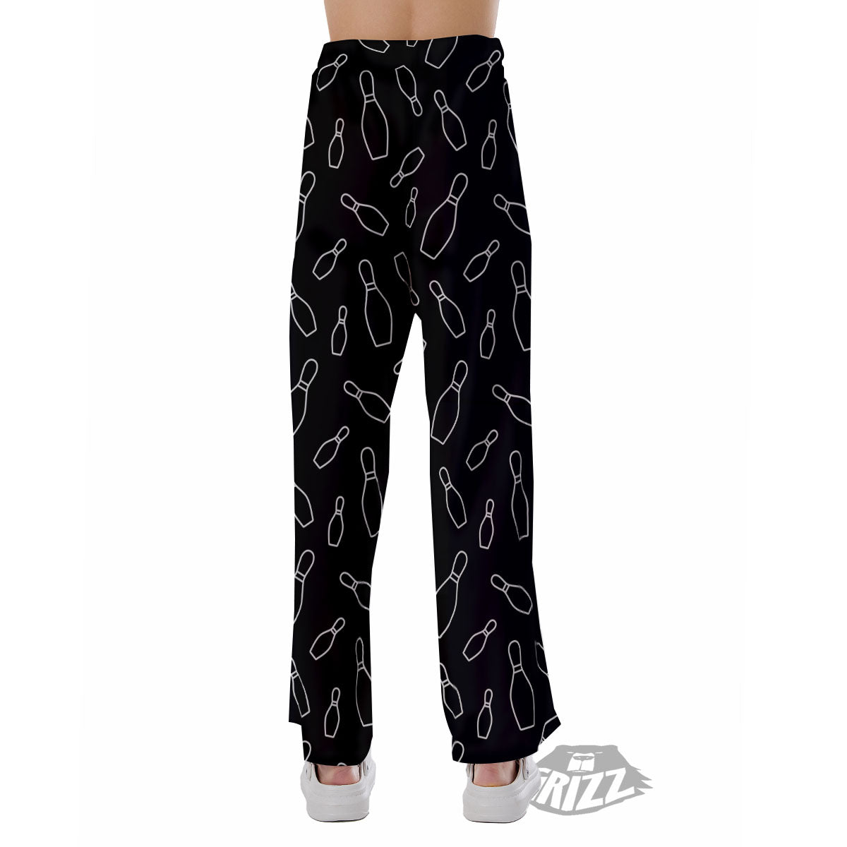 Black Bowling Pins Print Pattern Pajama Pants-grizzshop