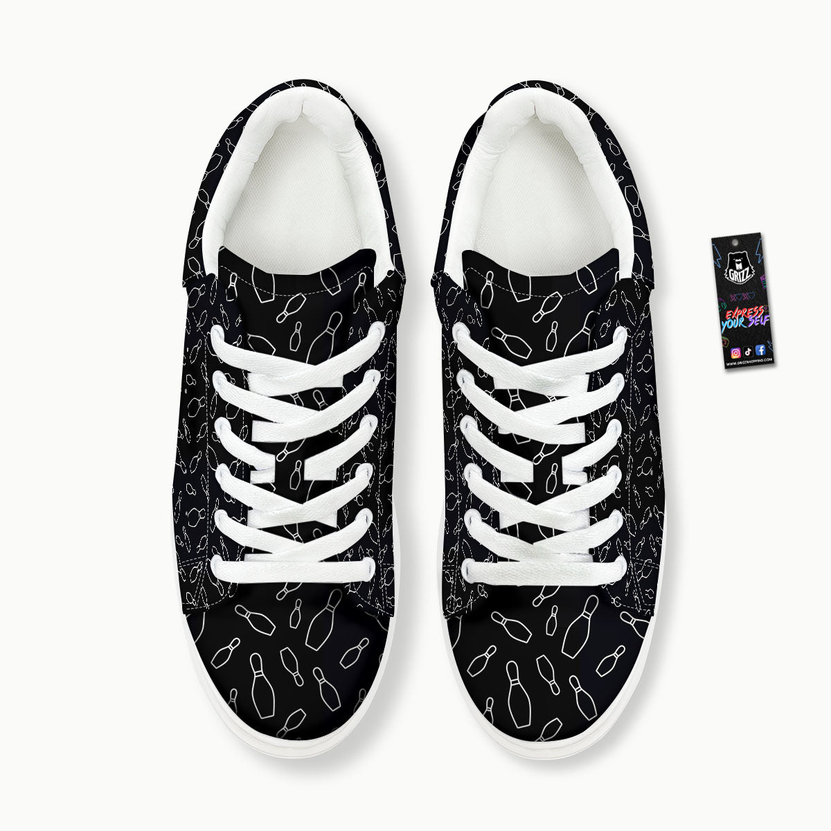 Black Bowling Pins Print Pattern Platform Shoes-grizzshop
