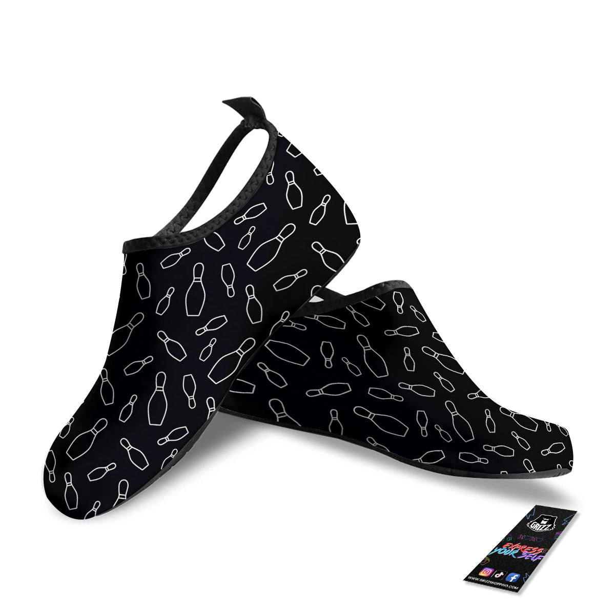 Black Bowling Pins Print Pattern Water Shoes-grizzshop