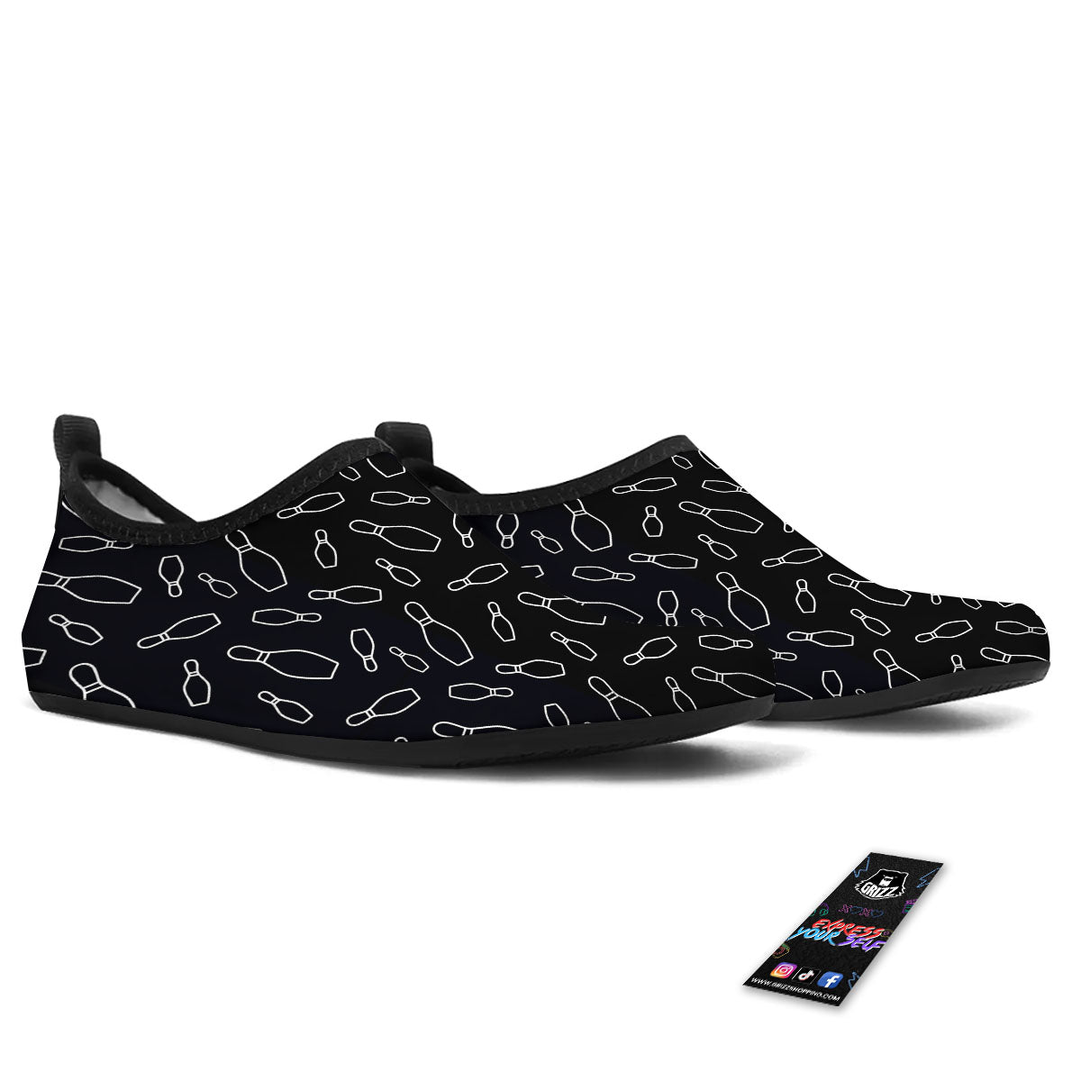 Black Bowling Pins Print Pattern Water Shoes-grizzshop