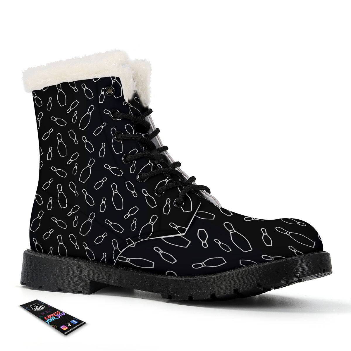 Black Bowling Pins Print Pattern Winter Boots-grizzshop