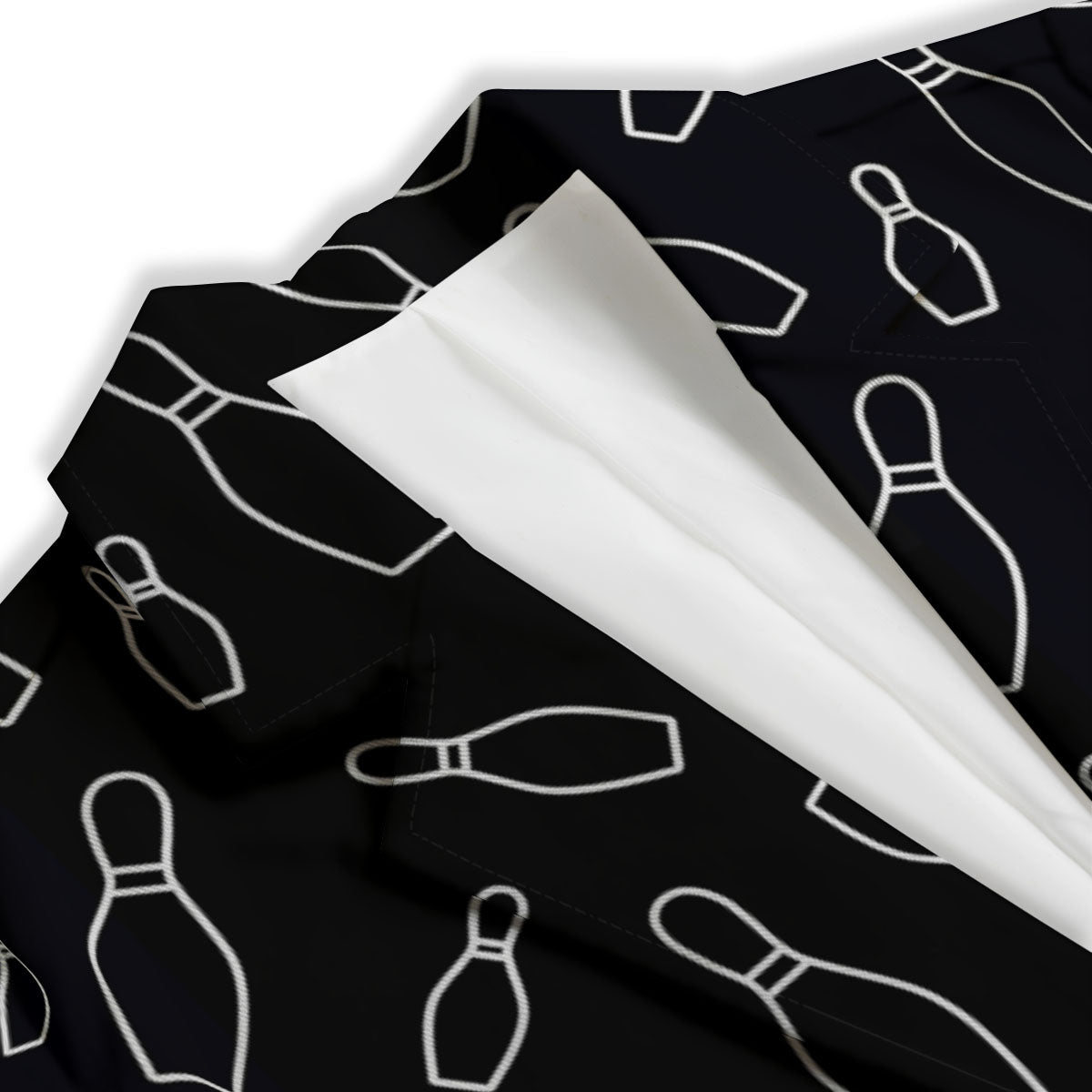 Black Bowling Pins Print Pattern Women's Blazer-grizzshop