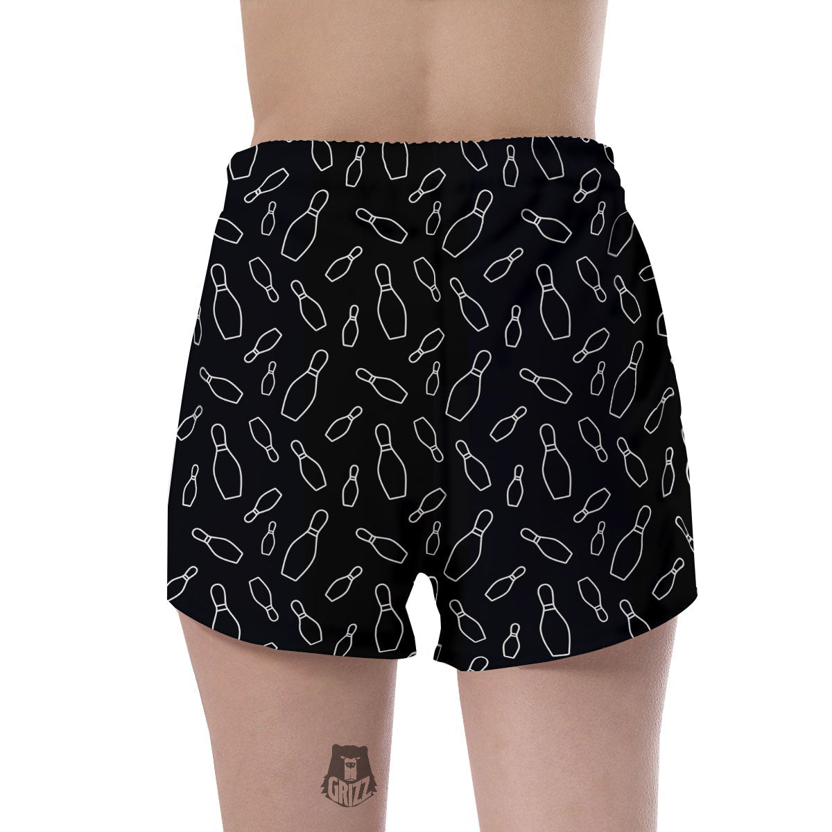 Black Bowling Pins Print Pattern Women's Shorts-grizzshop