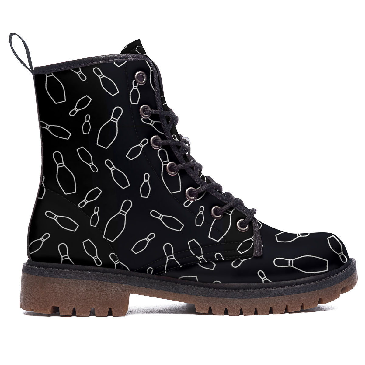 Black Bowling Pins Print Pattern Work Boots-grizzshop