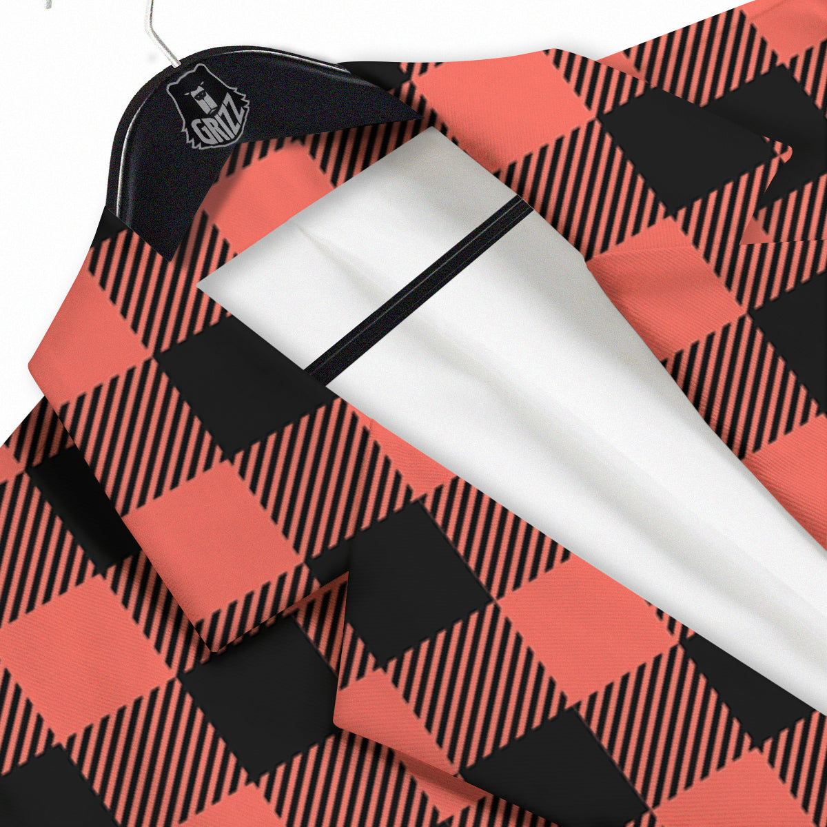 Black Buffalo Check And Coral Pink Print Men's Sport Coat-grizzshop