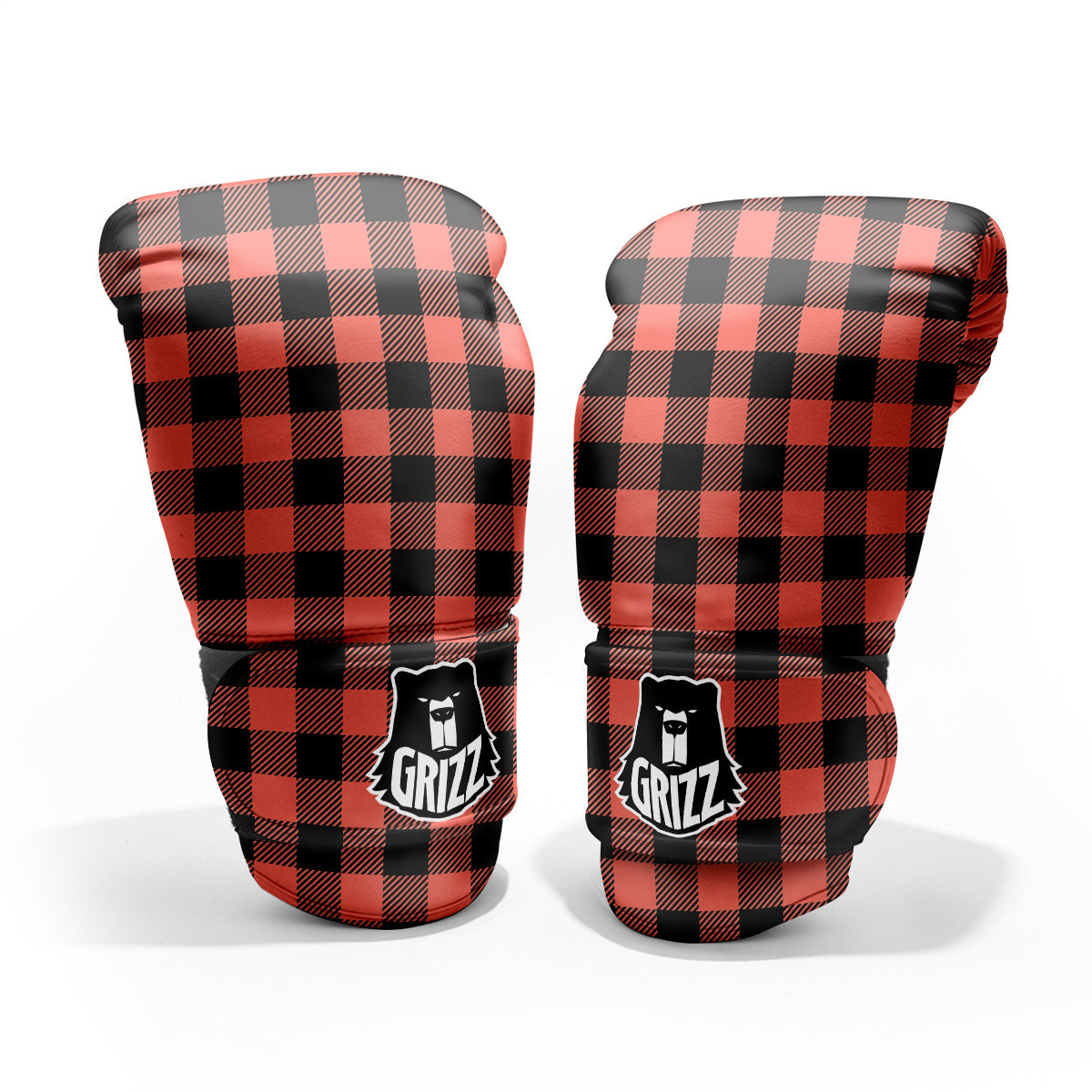 Black Buffalo Check And Coral Pink Print Pro Boxing Glove