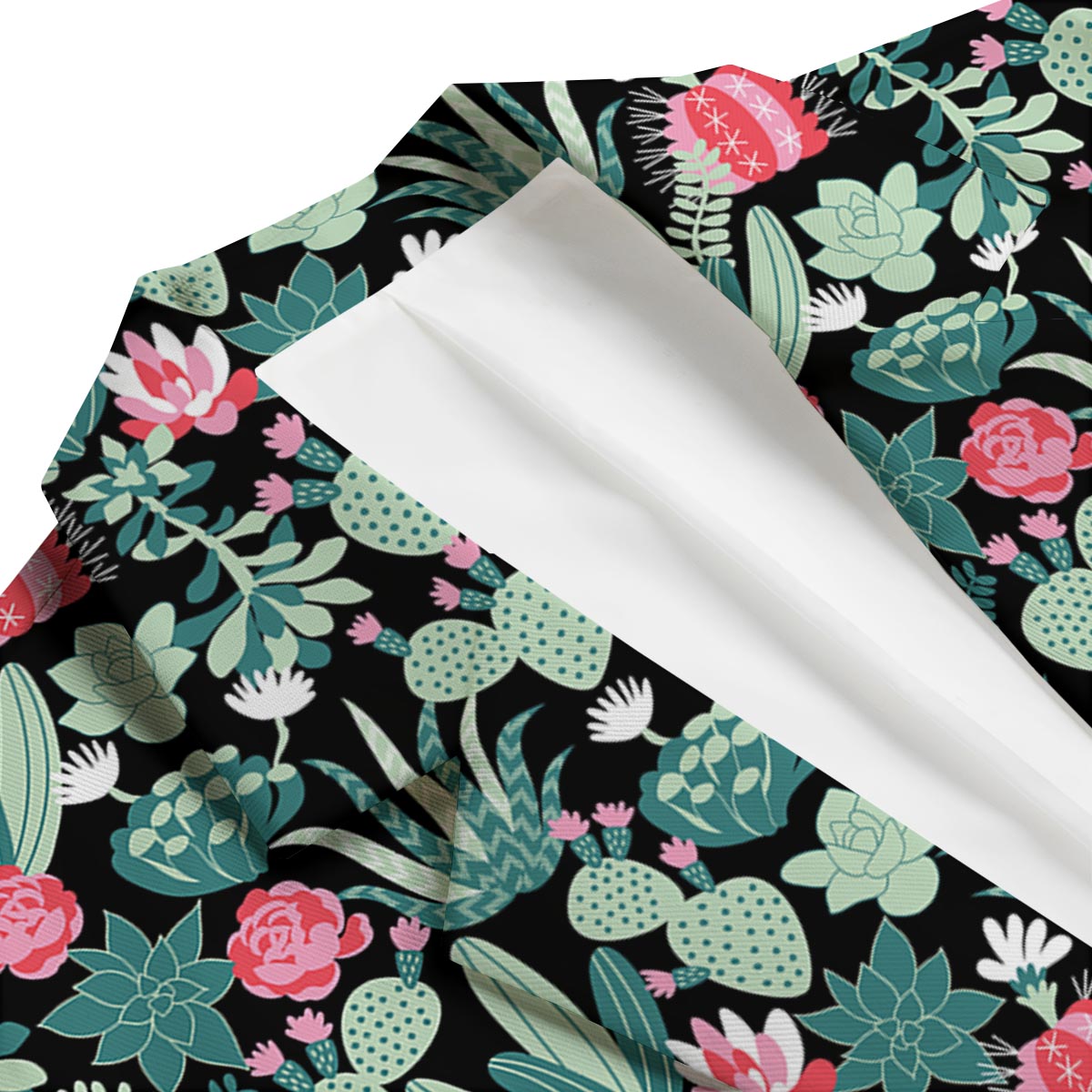Black Cactus Pattern Print Men's Blazer-grizzshop